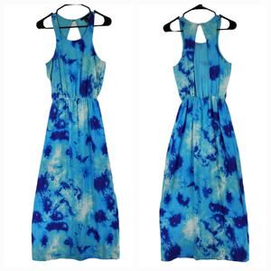 Forever 21 Tie Dye Maxi Dress S Women Blue Crepey Lined Sleeveless‎ Beach